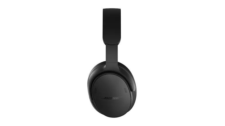 Side profile view of the Bose headphones featuring sleek oval earcups Side profile view of the Bose headphones featuring sleek oval earcups