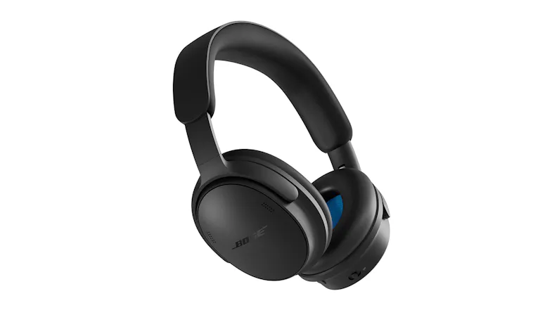 Angled view of wireless headphones featuring padded earcups Angled view of wireless headphones featuring padded earcups