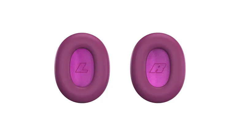 Pair of ear cushions showing bright L and R printed text Pair of ear cushions showing bright L and R printed text