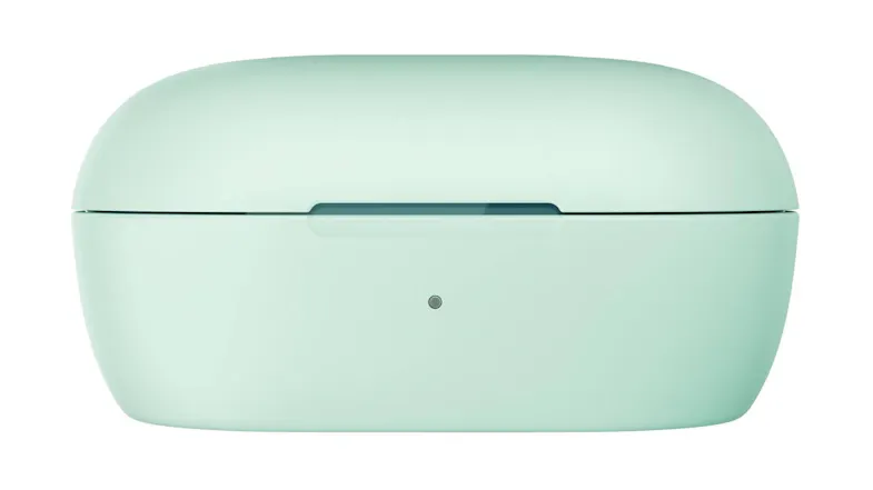 Closed Bose QuietComfort charging case in Dewdrop Mint, featuring a minimalist design and front status indicator Closed Bose QuietComfort charging case in Dewdrop Mint, featuring a minimalist design and front status indicator