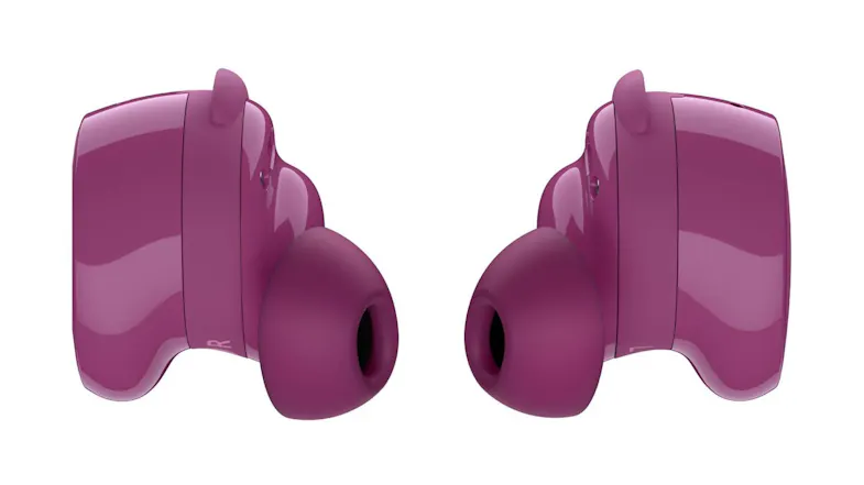 Side profile of the wireless earbuds highlighting the contoured shape and soft silicone ear tips for a secure fit Side profile of the wireless earbuds highlighting the contoured shape and soft silicone ear tips for a secure fit