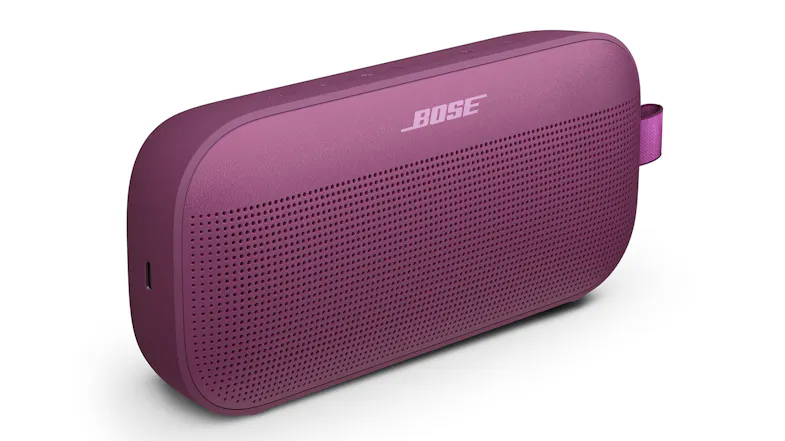 Perspective view of the Bose SoundLink Flex speaker with a textured grille Perspective view of the Bose SoundLink Flex speaker with a textured grille