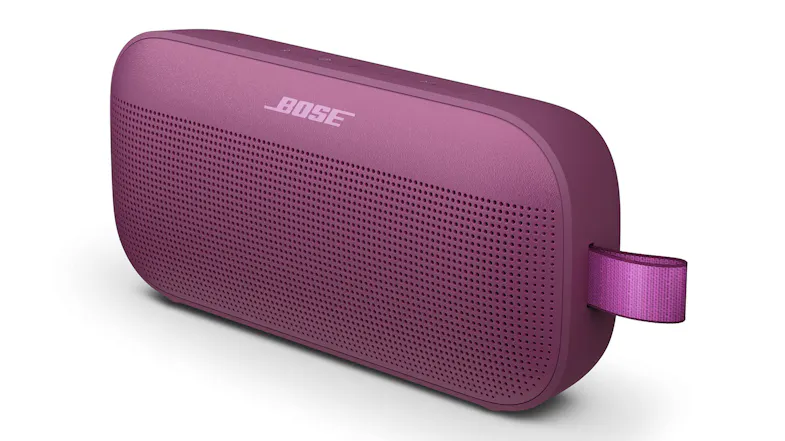 Angled view of the SoundLink Flex speaker highlighting its fabric loop Angled view of the SoundLink Flex speaker highlighting its fabric loop