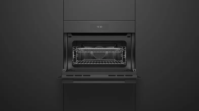 A front view of the oven with its door opened A front view of the oven with its door opened
