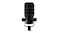 Front view of the black microphone featuring a built-in pop filter Front view of the black microphone featuring a built-in pop filter