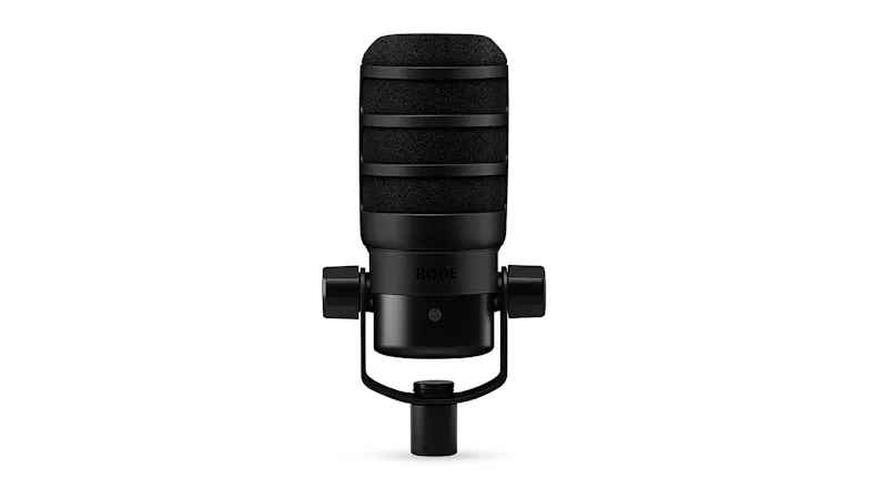 Front view of the black microphone featuring a built-in pop filter Front view of the black microphone featuring a built-in pop filter