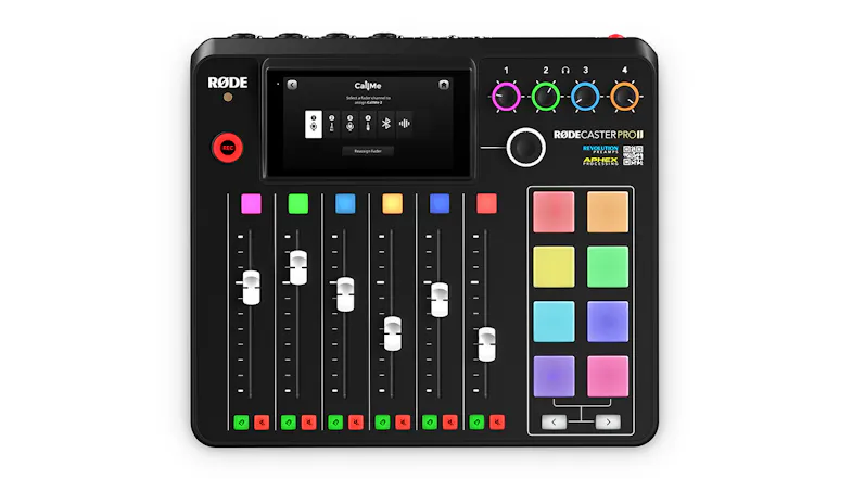 A RODE RØDECaster Pro II Integrated Audio Production Studio in a sleek black colour A RODE RØDECaster Pro II Integrated Audio Production Studio in a sleek black colour