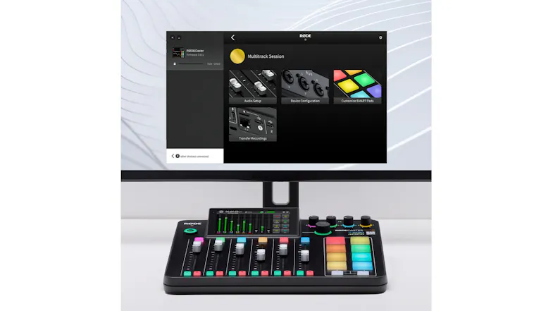 Desktop setup showing the console paired with a computer screen Desktop setup showing the console paired with a computer screen