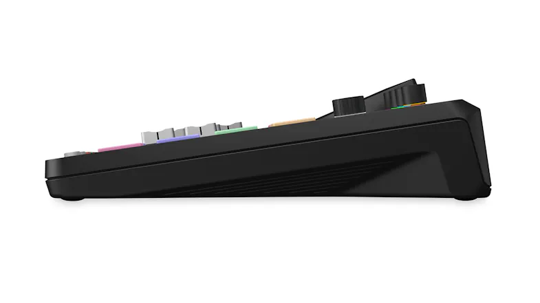 Low-profile side view highlighting the sleek studio console design Low-profile side view highlighting the sleek studio console design