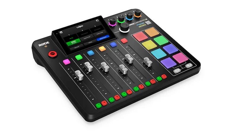 High-angle view showcasing the audio interface console surface High-angle view showcasing the audio interface console surface