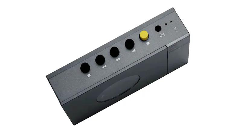 Close-up angled view of the top controls and front panel, highlighting the device’s buttons and knobs Close-up angled view of the top controls and front panel, highlighting the device’s buttons and knobs