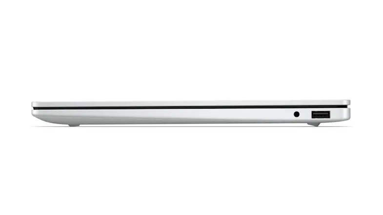 Right-side profile view of the laptop, highlighting the ultra-thin body and clean, minimalist exterior design Right-side profile view of the laptop, highlighting the ultra-thin body and clean, minimalist exterior design