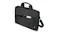 Angled view of a black Lenovo laptop briefcase with a front pocket holding phones and pens. Angled view of a black Lenovo laptop briefcase with a front pocket holding phones and pens.