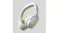 A floating white headphones highlighting soft green ambient lighting A floating white headphones highlighting soft green ambient lighting