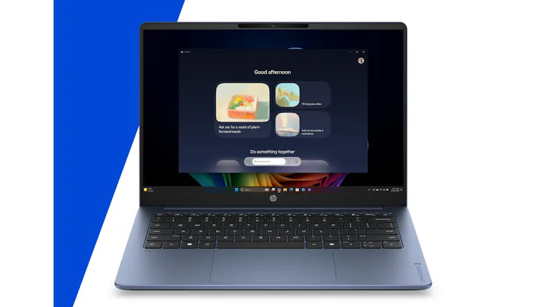 HP OmniBook 3 laptop displaying AI-powered productivity software on screen, highlighting Copilot+ PC features HP OmniBook 3 laptop displaying AI-powered productivity software on screen, highlighting Copilot+ PC features