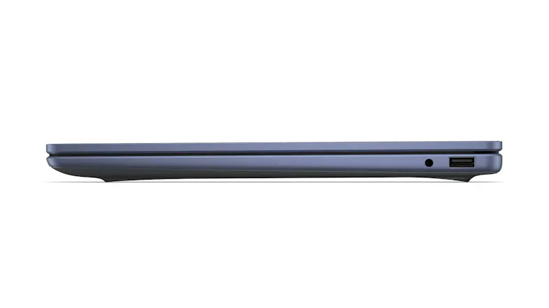 Right-side profile view of the laptop, highlighting the ultra-thin body and clean, minimalist exterior design Right-side profile view of the laptop, highlighting the ultra-thin body and clean, minimalist exterior design