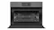 Front view of an open Fisher & Paykel compact oven showing internal wire racks, a fan, and a lit digital screen Front view of an open Fisher & Paykel compact oven showing internal wire racks, a fan, and a lit digital screen