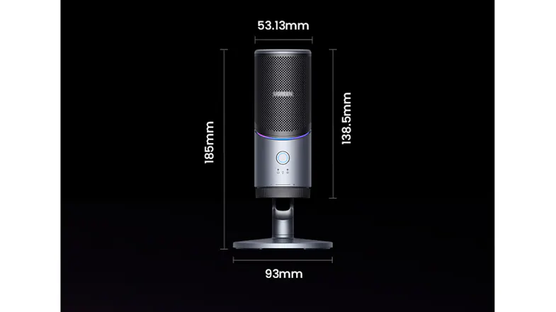 Space-efficient USB microphone with detailed dimensions for home office and studio environments Space-efficient USB microphone with detailed dimensions for home office and studio environments