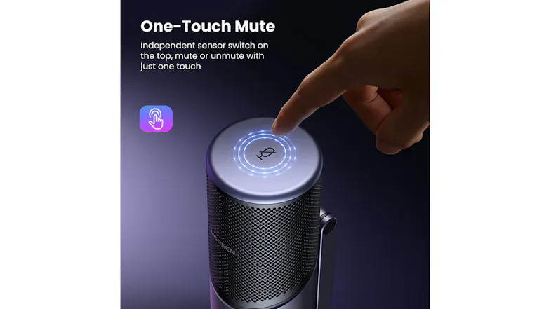 Finger-tapping one-touch mute sensor on top of UGREEN microphone Finger-tapping one-touch mute sensor on top of UGREEN microphone