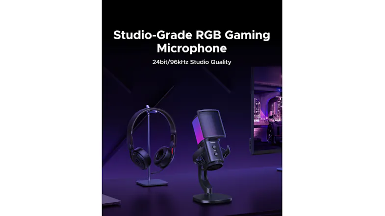 Studio-grade RGB gaming microphone with 24-bit/96kHz audio quality for streaming Studio-grade RGB gaming microphone with 24-bit/96kHz audio quality for streaming
