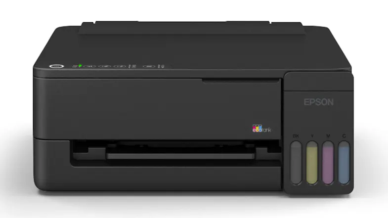 An Epson EcoTank ET-1910 A4 Ink Tank Printer in a sleek black colour An Epson EcoTank ET-1910 A4 Ink Tank Printer in a sleek black colour