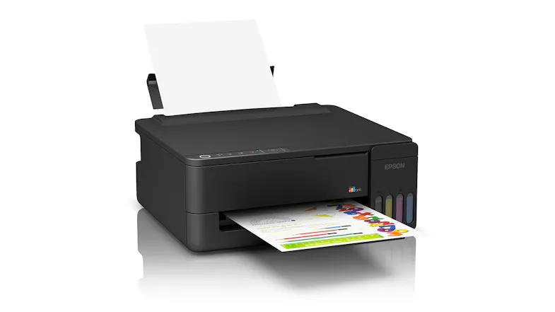 Angled view of Tank printer showcasing paper feeding and printing Angled view of Tank printer showcasing paper feeding and printing