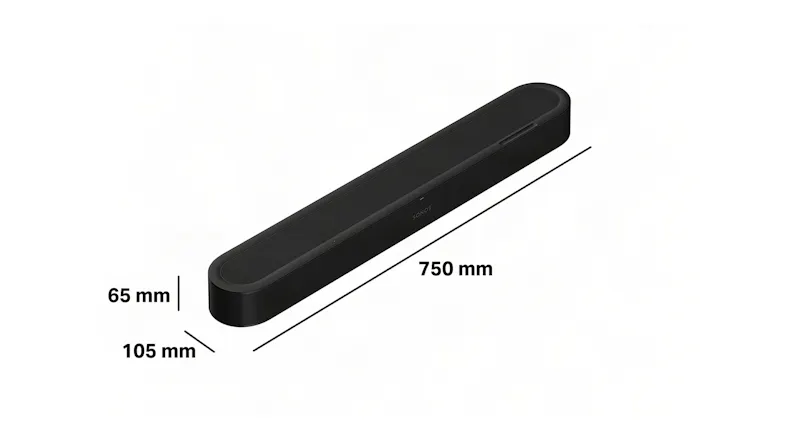 Dimension graphic showing the Sonos Beam Ultra soundbar's length, width, and height measurements Dimension graphic showing the Sonos Beam Ultra soundbar's length, width, and height measurements
