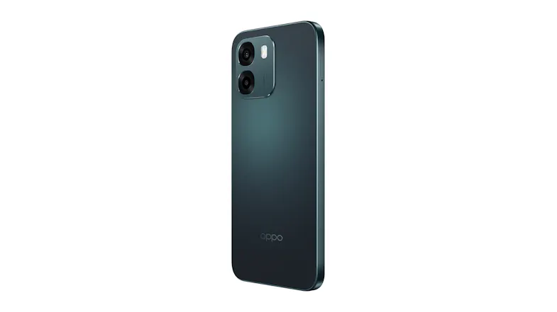 Left-angled back view of the black Oppo A6 smartphone showing dual cameras Left-angled back view of the black Oppo A6 smartphone showing dual cameras