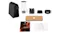 DeLonghi Nespresso Essenza Mini shown unboxed with removable parts, coffee capsules, and manuals DeLonghi Nespresso Essenza Mini shown unboxed with removable parts, coffee capsules, and manuals