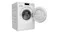 Angled view of the Miele washing machine featuring an open front door Angled view of the Miele washing machine featuring an open front door