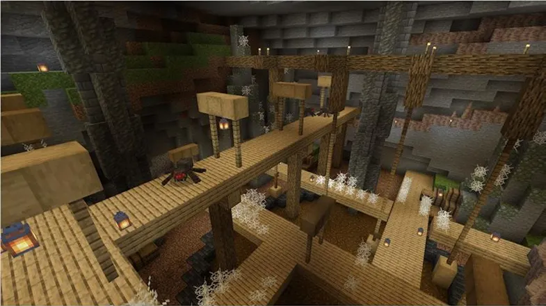 A view of a mine filled with cobwebs and spiders A view of a mine filled with cobwebs and spiders