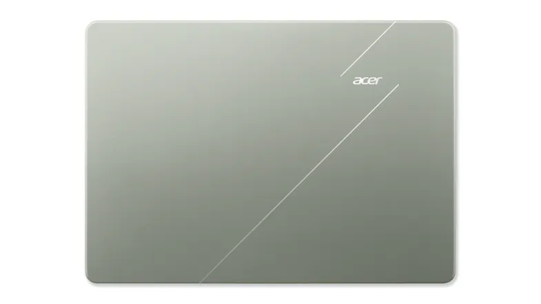 Top view of the closed Acer laptop highlighting its logo Top view of the closed Acer laptop highlighting its logo