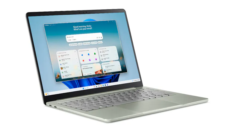 Angle view of the Acer Swift Air laptop with an open display Angle view of the Acer Swift Air laptop with an open display