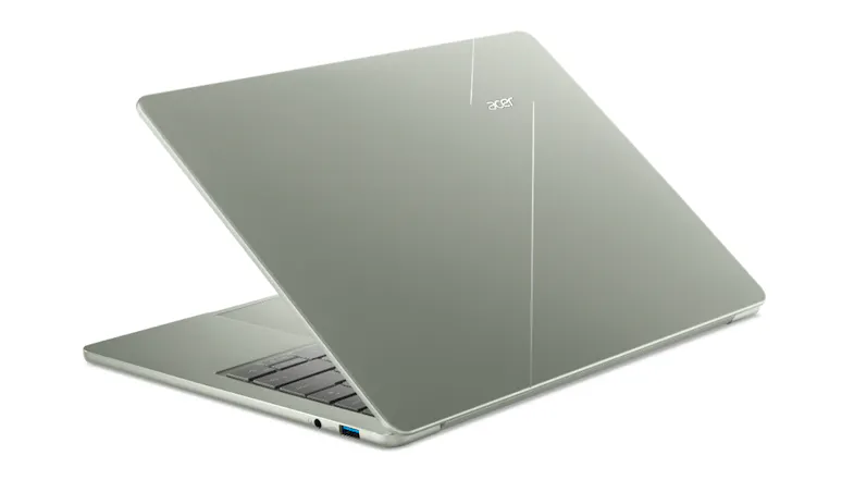 Back angle view of the laptop with a partially open lid Back angle view of the laptop with a partially open lid