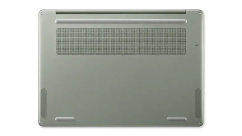 Bottom view of the Acer laptop showcasing ventilation grilles Bottom view of the Acer laptop showcasing ventilation grilles
