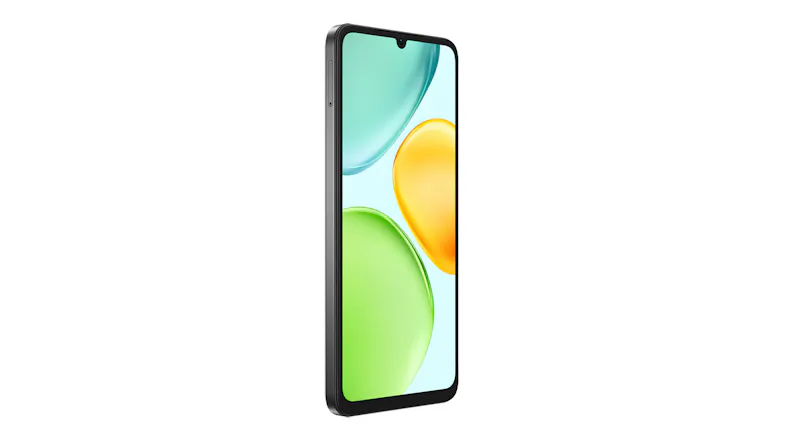 Angled front view of the smartphone highlighting a thin bezel Angled front view of the smartphone highlighting a thin bezel