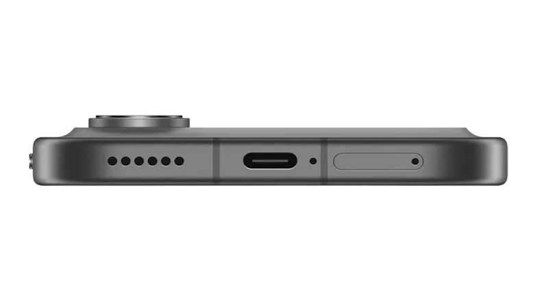 Bottom edge view of the phone showing ports and speaker grille Bottom edge view of the phone showing ports and speaker grille