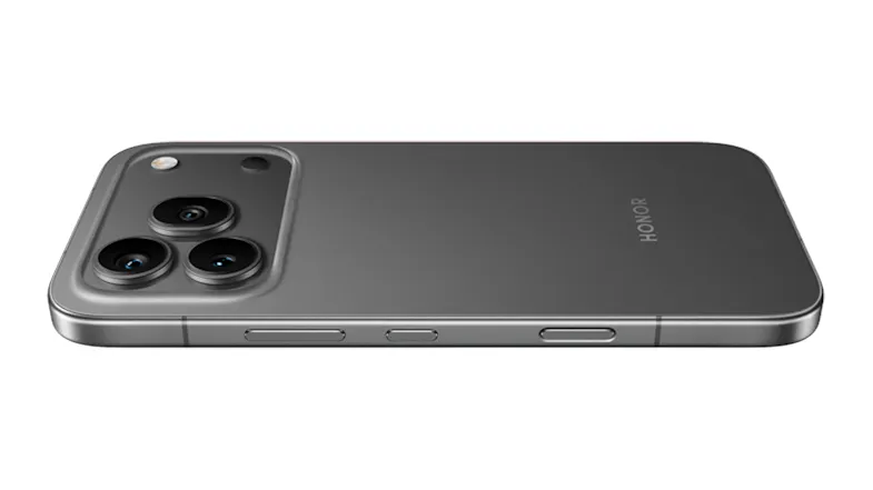 Tilted back view of the phone showing the camera bump Tilted back view of the phone showing the camera bump