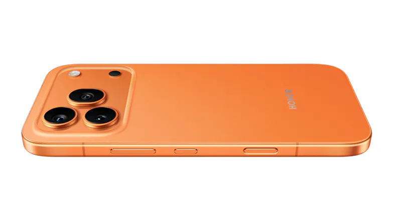 Tilted back view of the phone showing the camera bump Tilted back view of the phone showing the camera bump