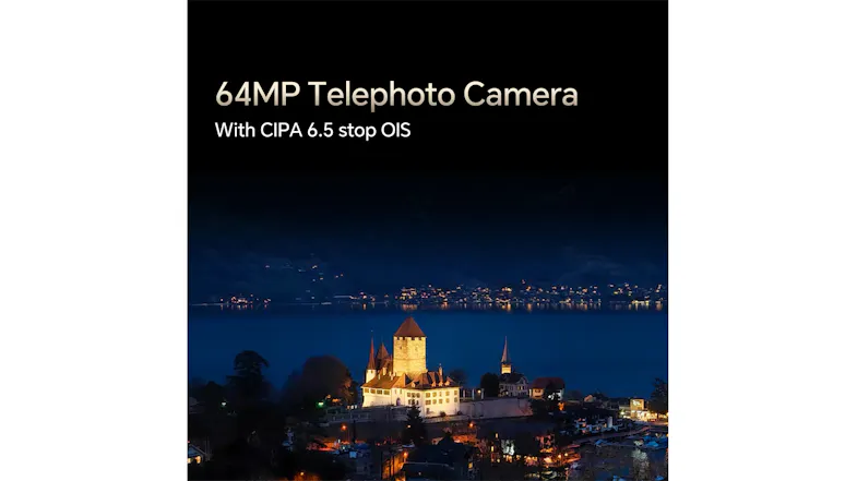 Camera graphic featuring 64MP with CIPA 6.5 stop OIS Camera graphic featuring 64MP with CIPA 6.5 stop OIS