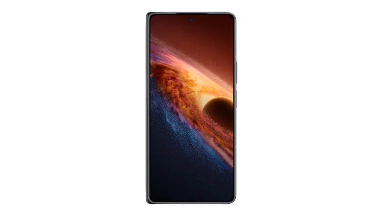 Front view showing folded outer display screen with dynamic wallpaper Front view showing folded outer display screen with dynamic wallpaper