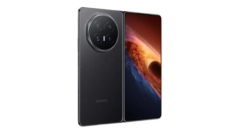 Angled rear of the Honor Magic smartphone showing unfolded view Angled rear of the Honor Magic smartphone showing unfolded view