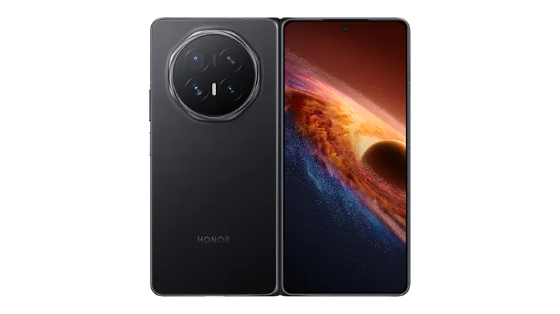 Unfolded view of the phone showing the rear camera and screen Unfolded view of the phone showing the rear camera and screen