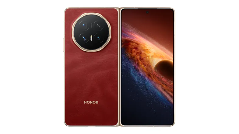 Unfolded view of the phone showing the rear camera and screen Unfolded view of the phone showing the rear camera and screen