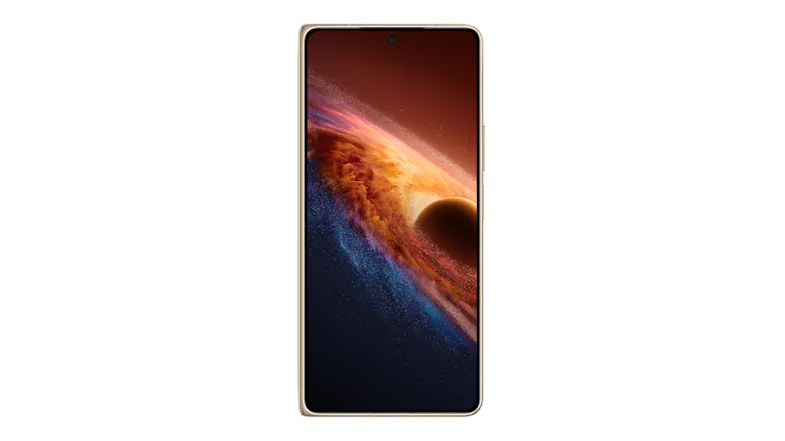 Front view showing folded outer display screen with dynamic wallpaper Front view showing folded outer display screen with dynamic wallpaper