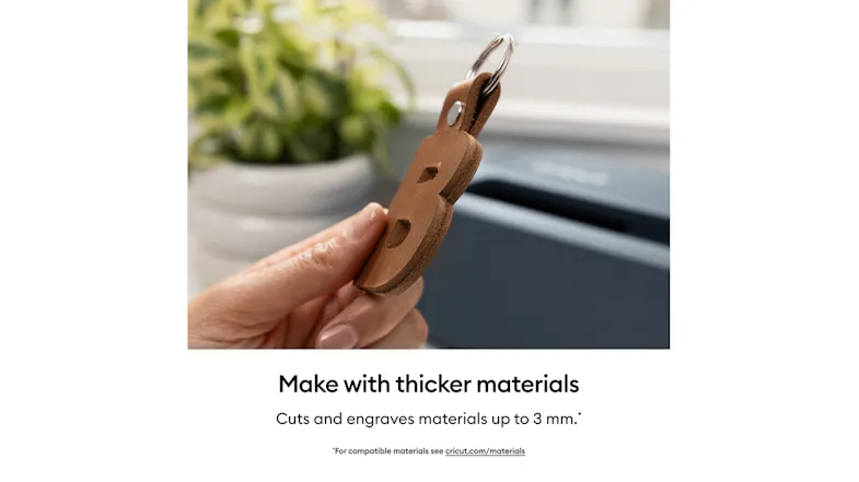 Feature graphic with text ‘cuts and engraves materials up to 3 mm’ Feature graphic with text ‘cuts and engraves materials up to 3 mm’