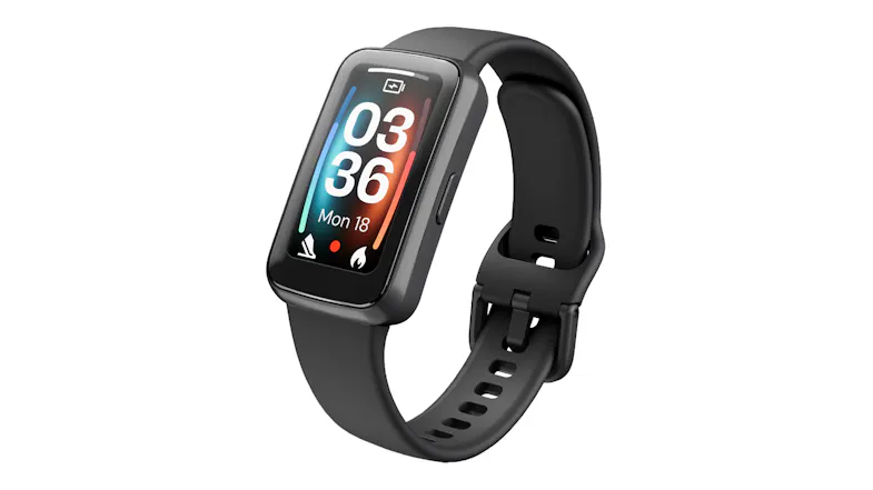 Angled front view of the Ryze Elevate (Gen 2) SmartWatch with a black case and black silicone band Angled front view of the Ryze Elevate (Gen 2) SmartWatch with a black case and black silicone band