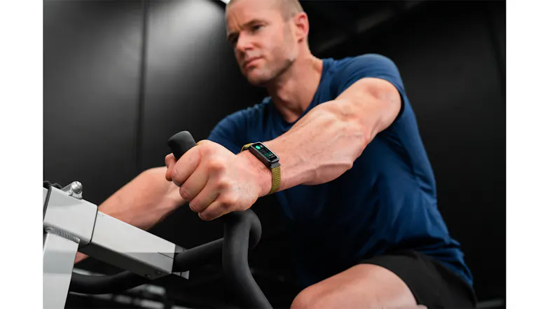Individual exercising on fitness equipment with the Ryze Elevate (Gen 2) SmartWatch visible on the wrist Individual exercising on fitness equipment with the Ryze Elevate (Gen 2) SmartWatch visible on the wrist