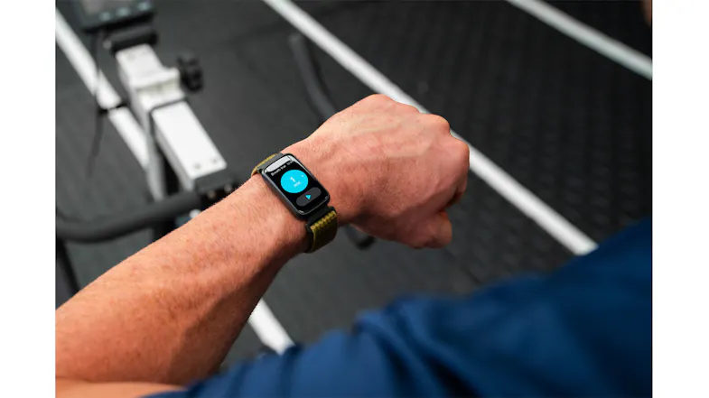 Close-up of the Ryze Elevate (Gen 2) SmartWatch on a wrist during exercise, showing the bright display Close-up of the Ryze Elevate (Gen 2) SmartWatch on a wrist during exercise, showing the bright display