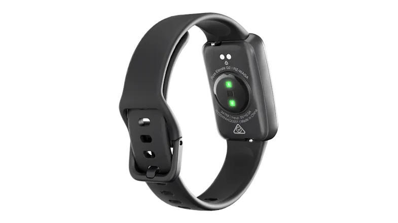 Back view of the smartwatch with illuminated health sensors visible on the underside Back view of the smartwatch with illuminated health sensors visible on the underside
